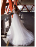 Cap Sleeve Ivory Lace Pleated Tulle Wedding Dress